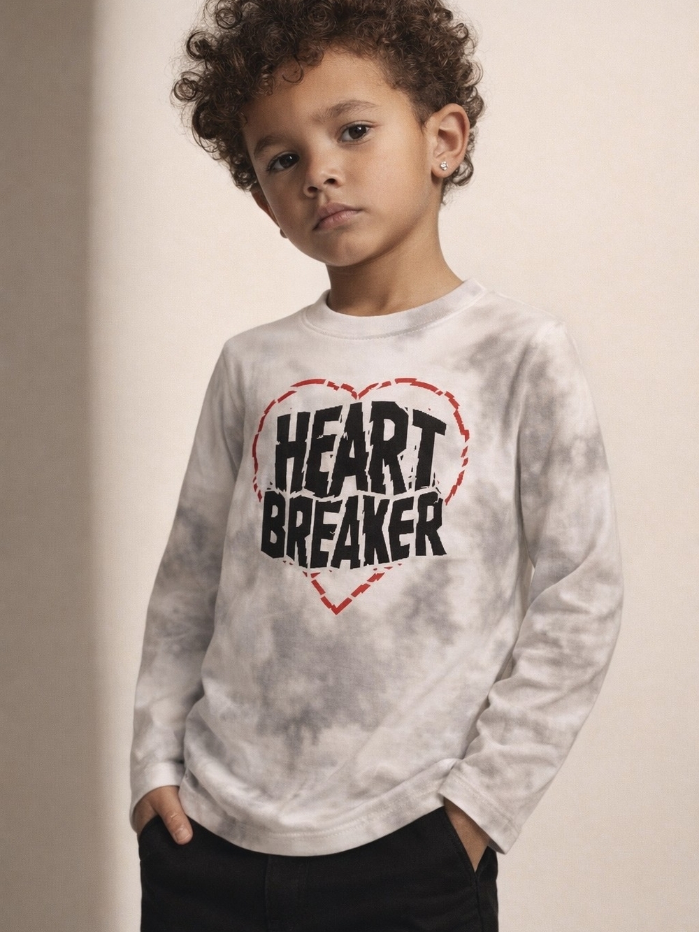 Celebrate It White & Gray Tie-Dye Heart Breaker Long Sleeve Tee